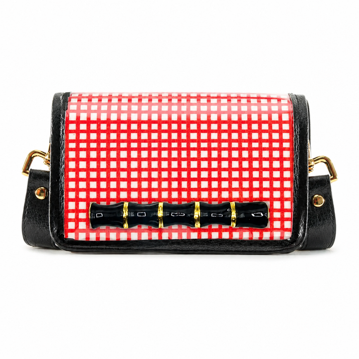 Petite Stadium Bag - Red Grid with Black Bamboo