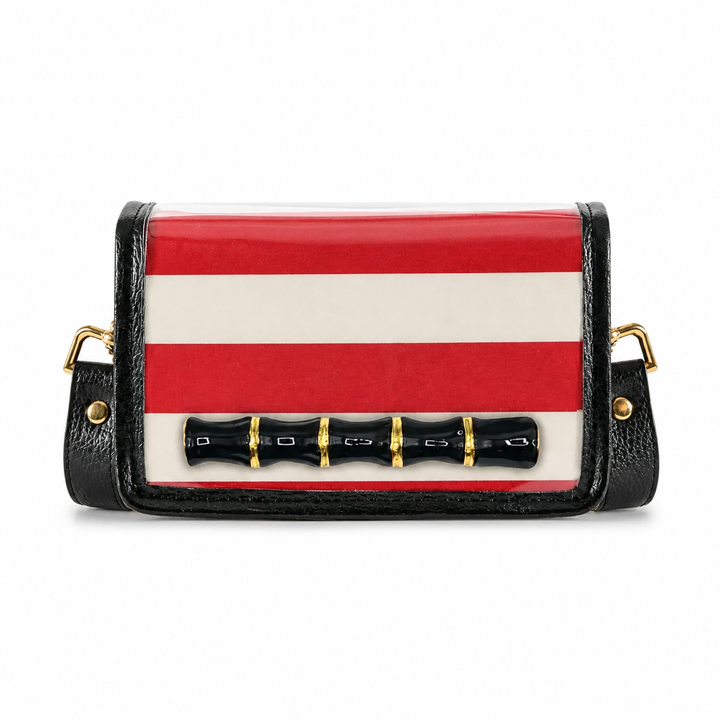 Petite Stadium Bag - Red and White Stripe with Black Bamboo