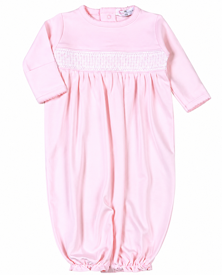Pink Pima Hand Smocked Converter Gown