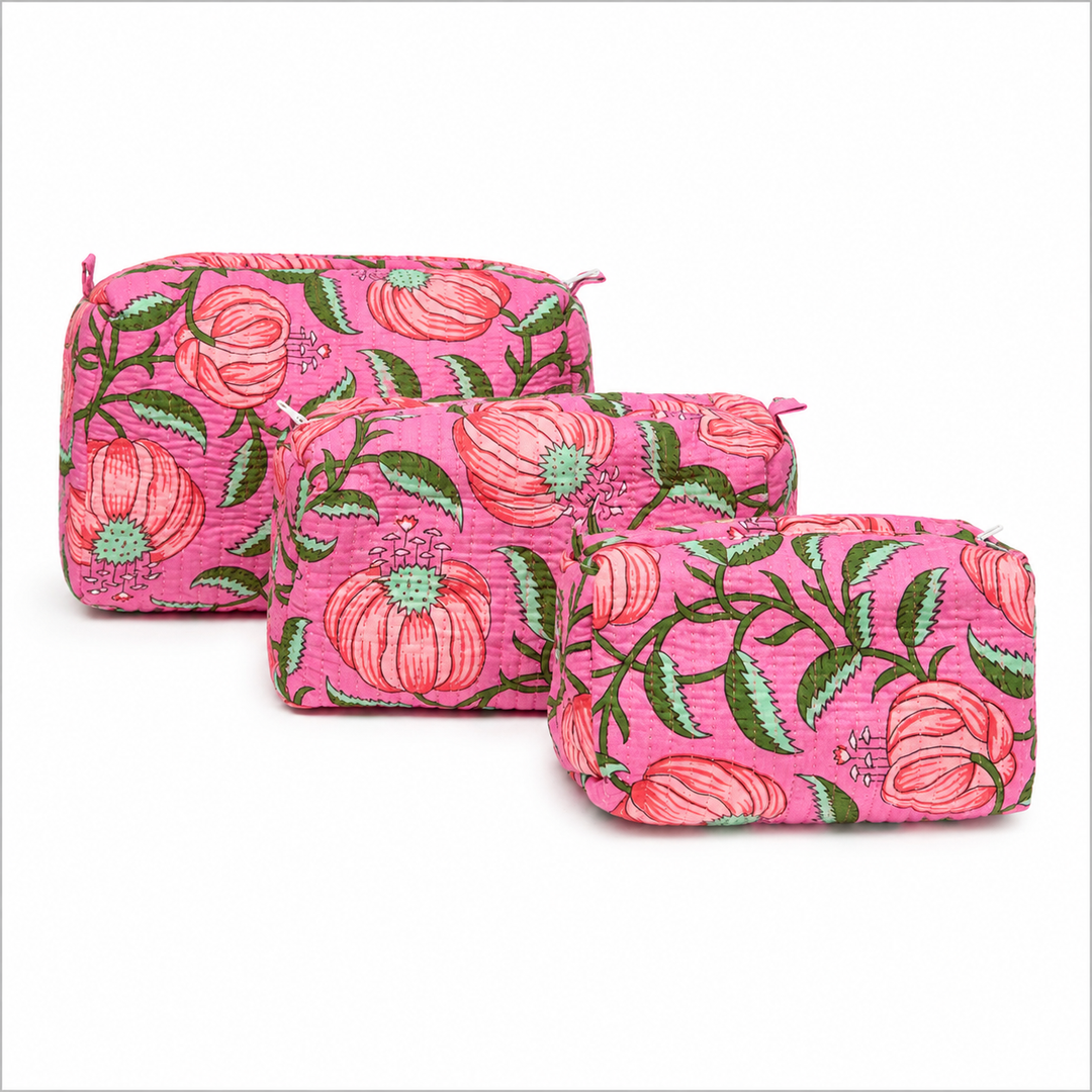 Quilted Cosmetic Bags - Fuchsia Garden