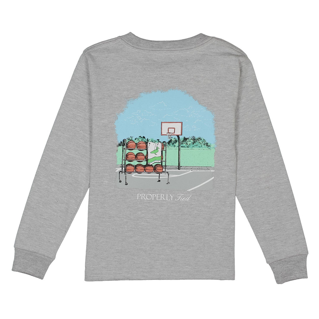 Long Sleeve Tee - Basketball on Light Heather Grey