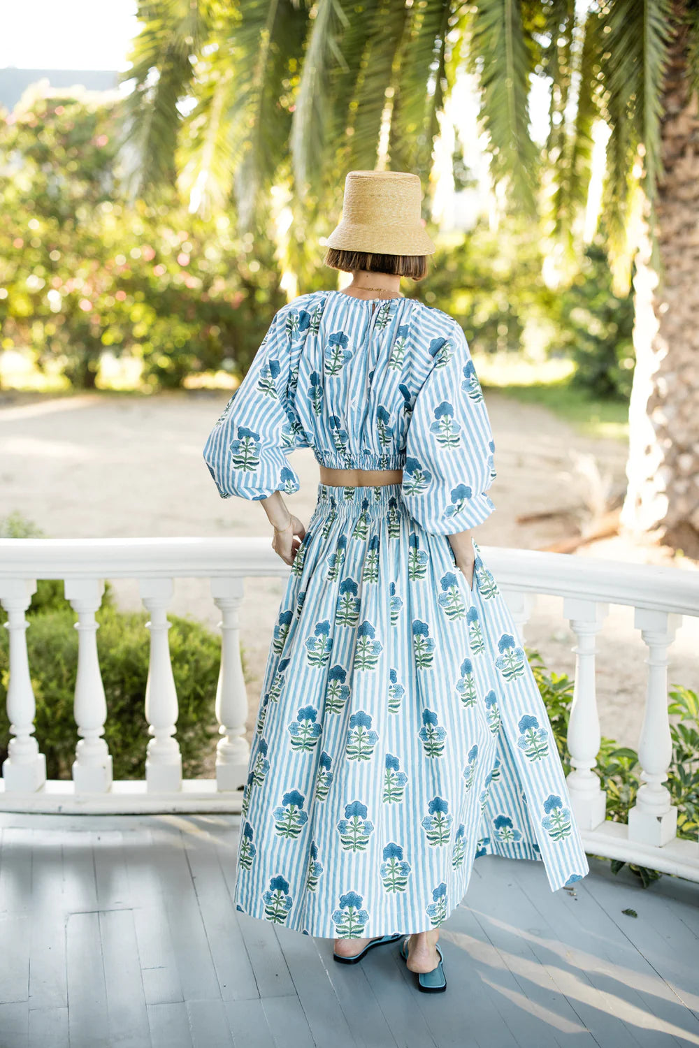 Newport Blue Stripe Skirt - Blue Green Flower