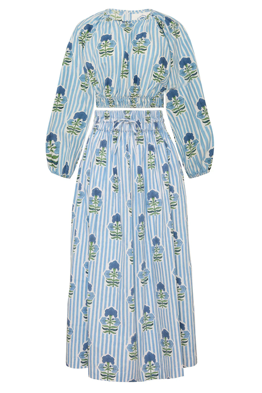 Newport Blue Stripe Skirt - Blue Green Flower
