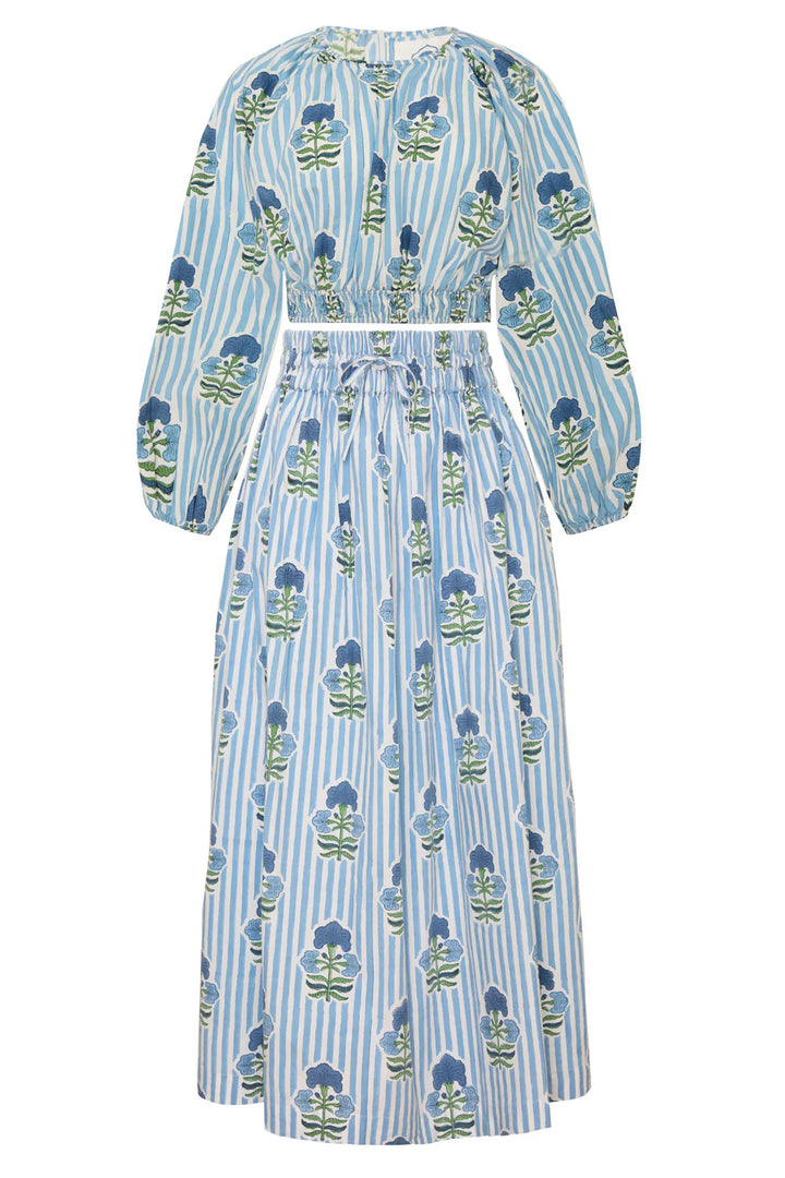 Newport Blue Stripe Skirt - Blue Green Flower
