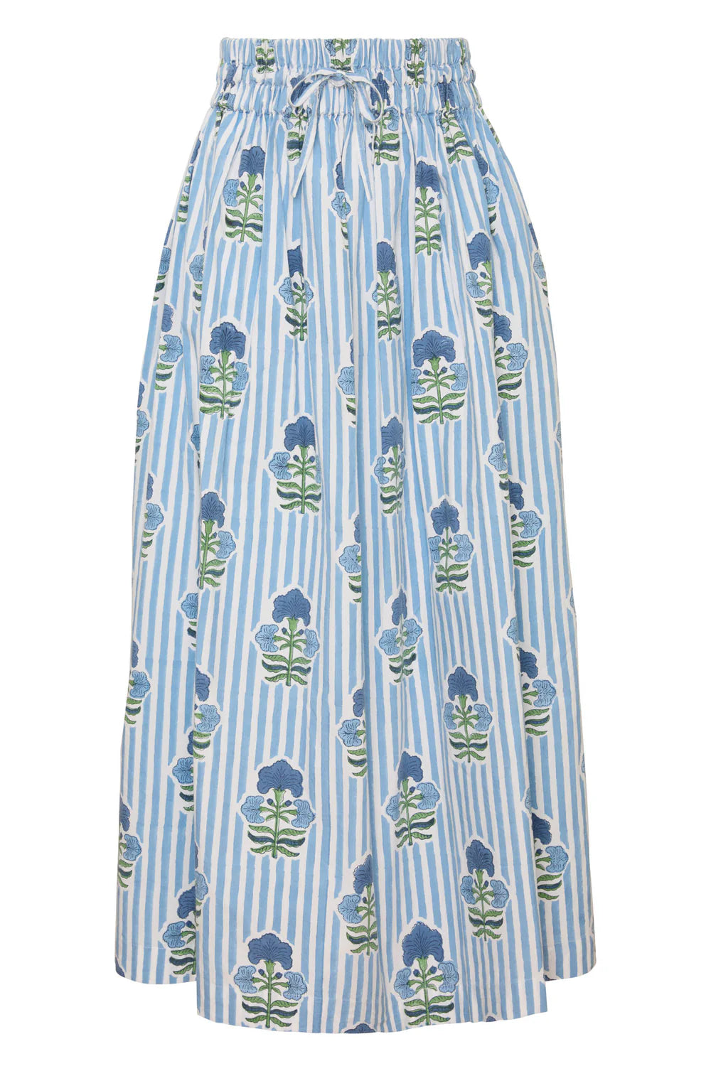Newport Blue Stripe Skirt - Blue Green Flower