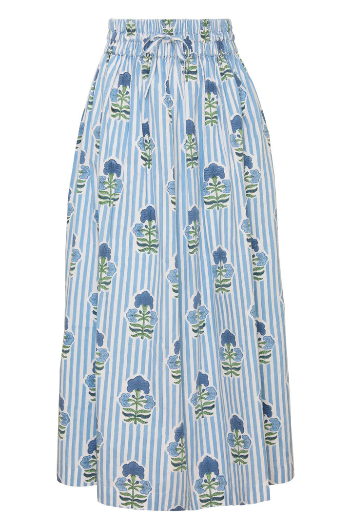 Newport Blue Stripe Skirt - Blue Green Flower