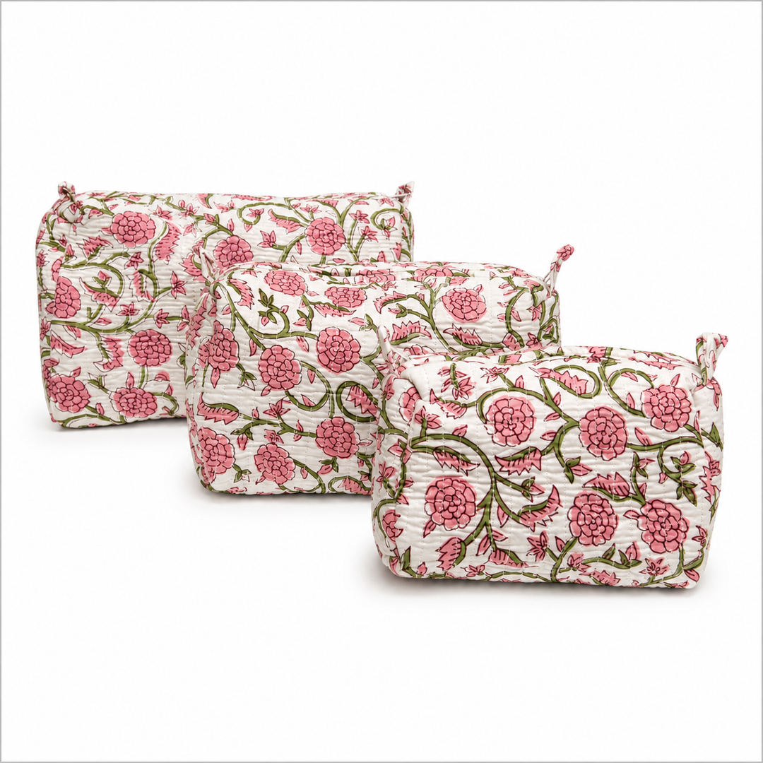 Quilted Cosmetic Bags - Petite Pink Vines