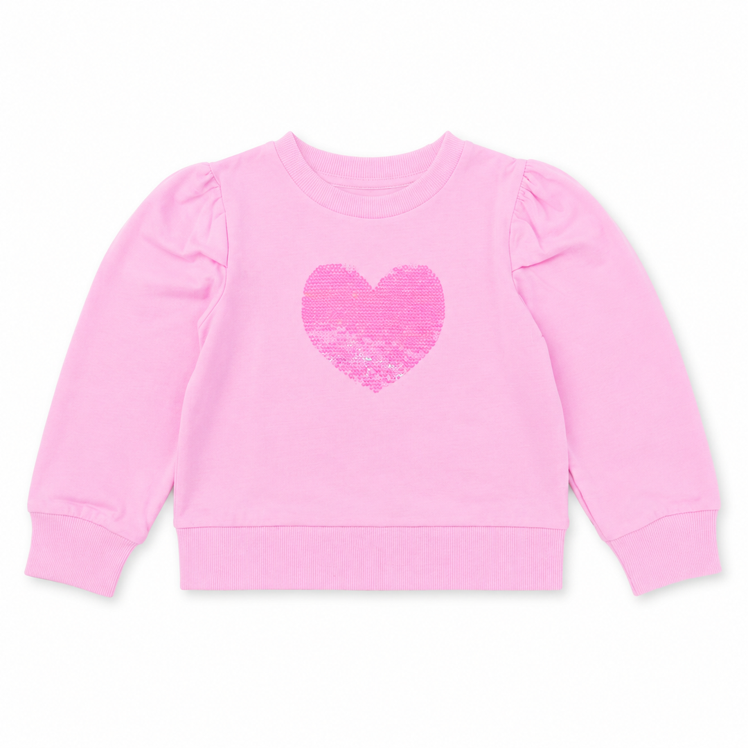 Pink Heart Sequin Puff Sleeve Shirt - Light Pink