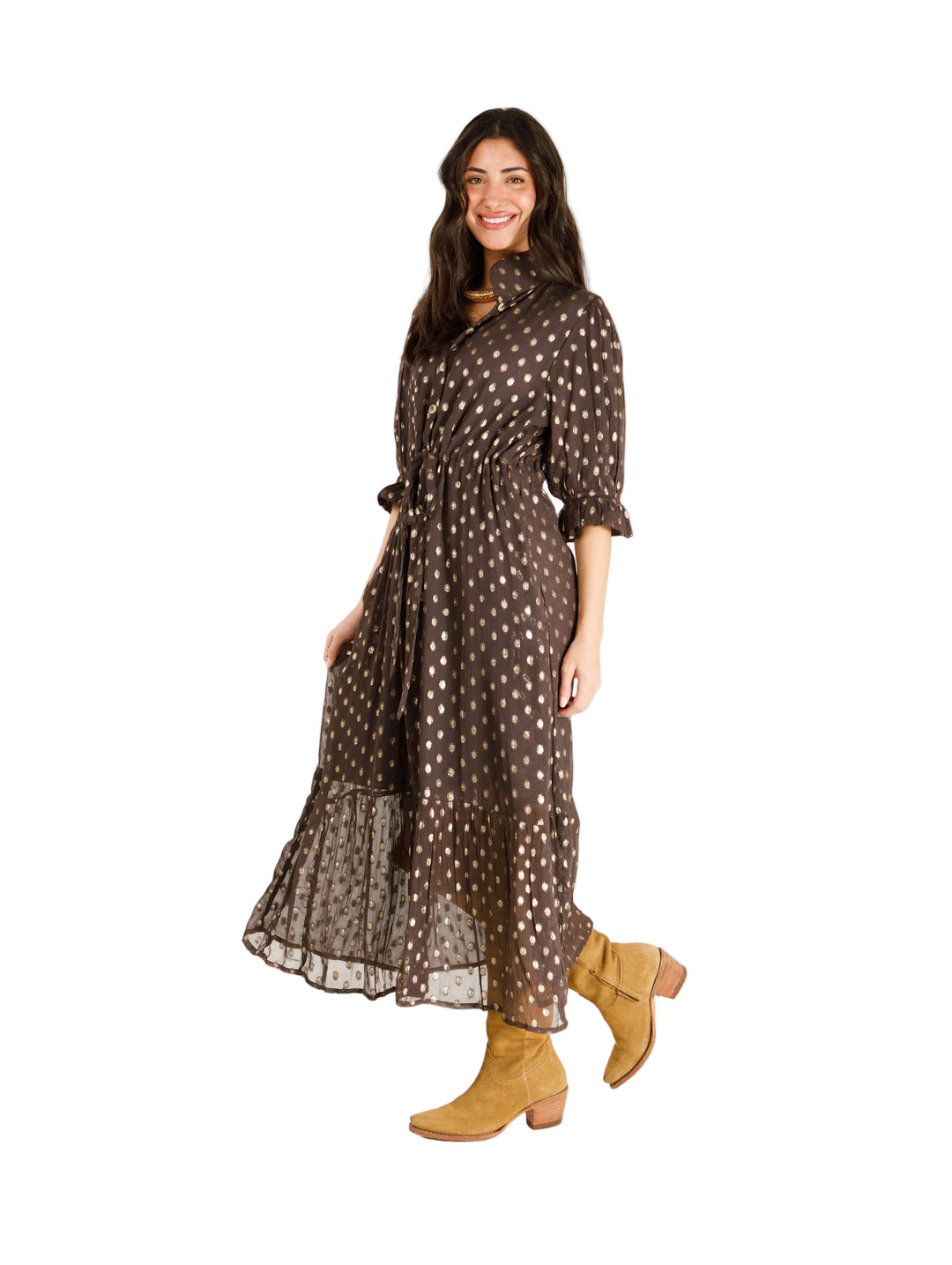 Catherine Dress -Chocolate Brown Lurex