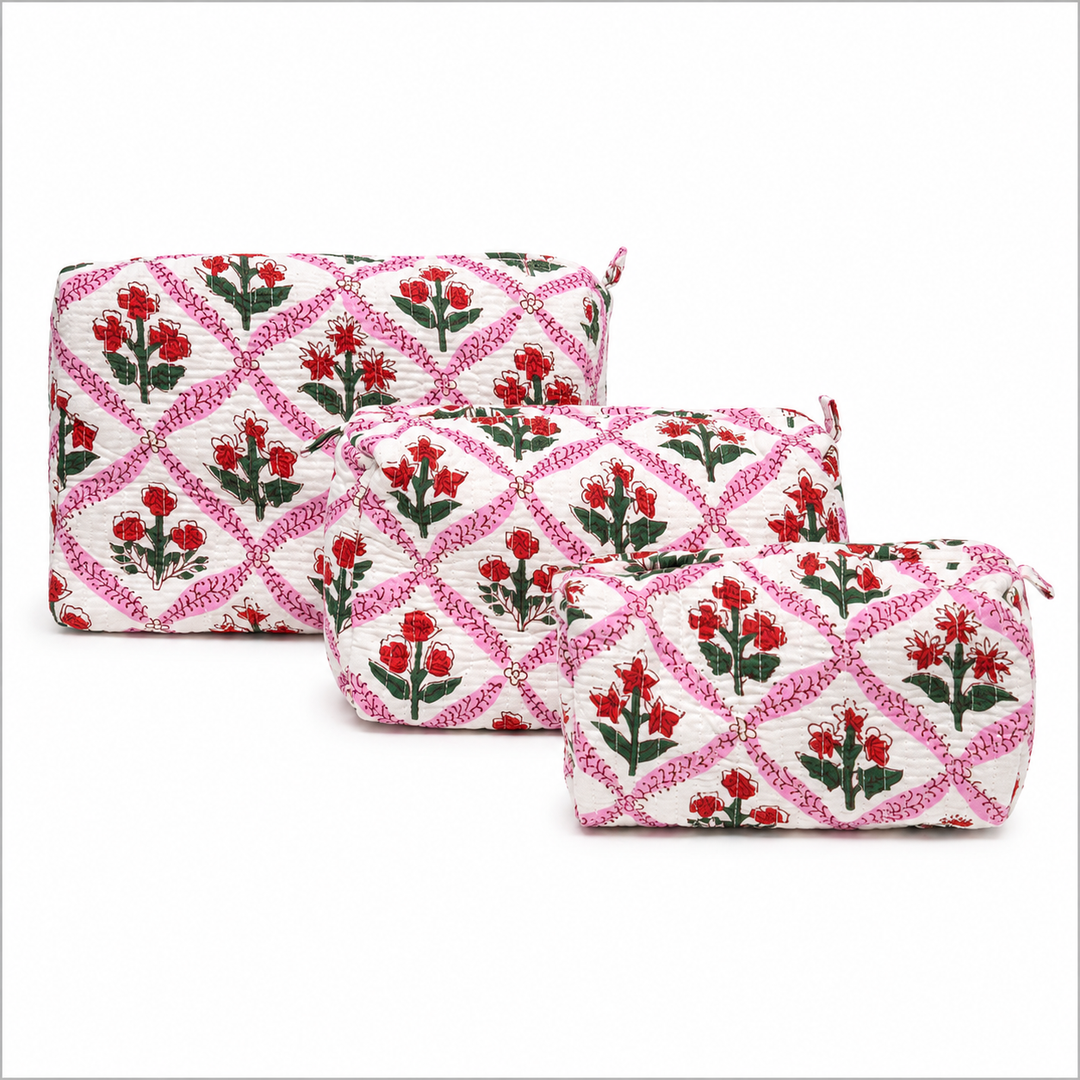 Quilted Cosmetic Bags - Rose Trellis