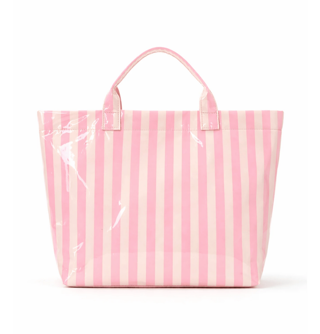Coated Beach Bag - Pink Stripes