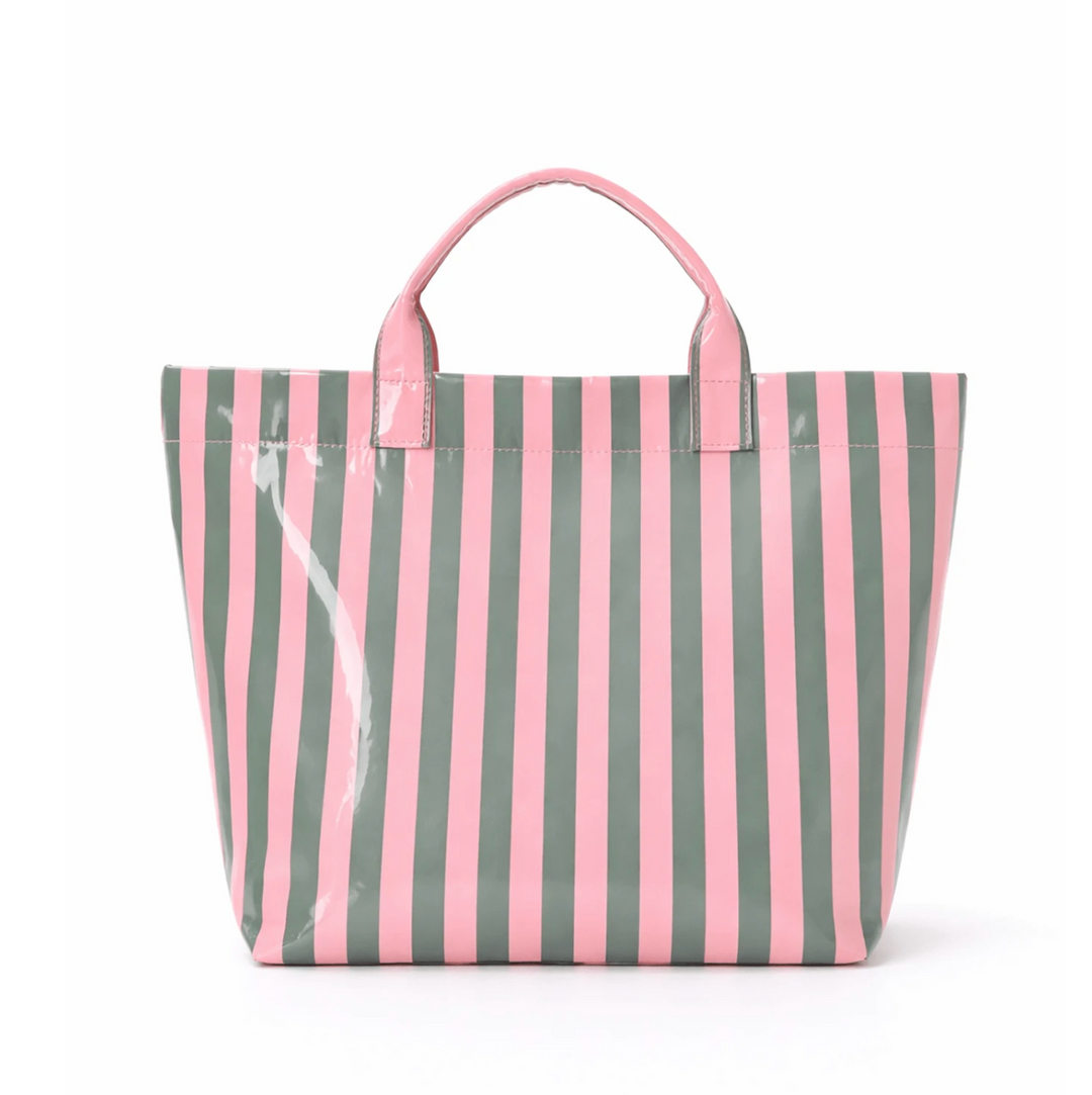 Coated Beach Bag - Green and Pink Stripes