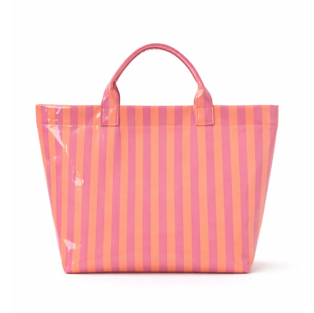 Coated Beach Bag - Pink and Orange Stripes