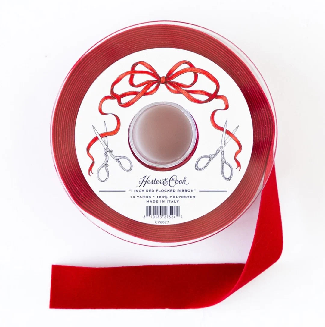 Red Flocked Ribbon - 1 Inch