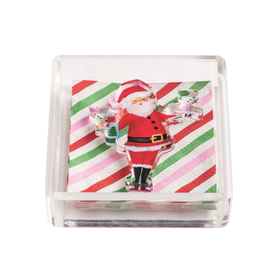 Stripes Holiday Bar Napkin Caddy Set