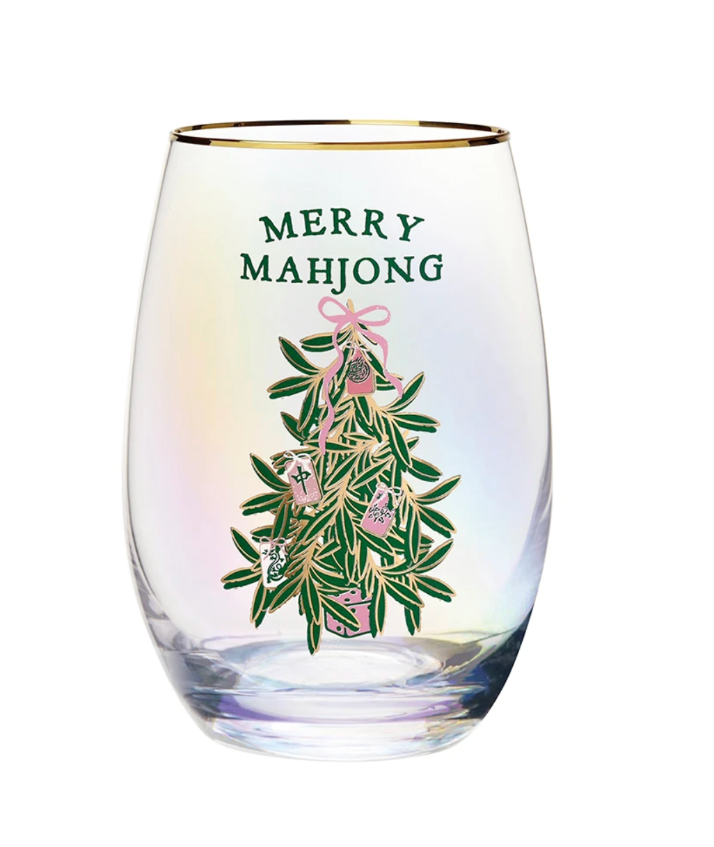 Gold Foil Stemless Wine Glass - Merry Mahjong