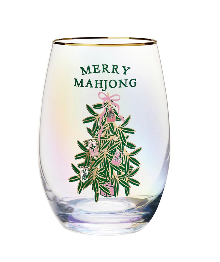 Gold Foil Stemless Wine Glass - Merry Mahjong