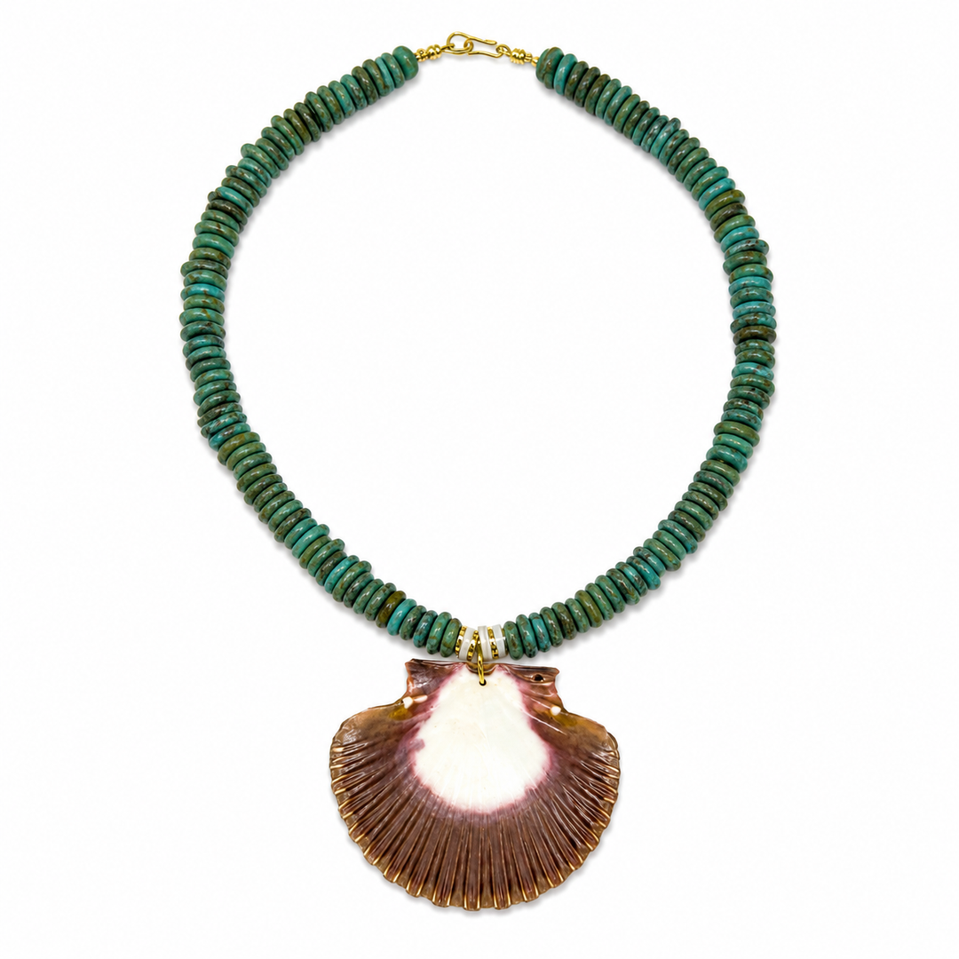 Turquoise Disc with Fan Shell Necklace
