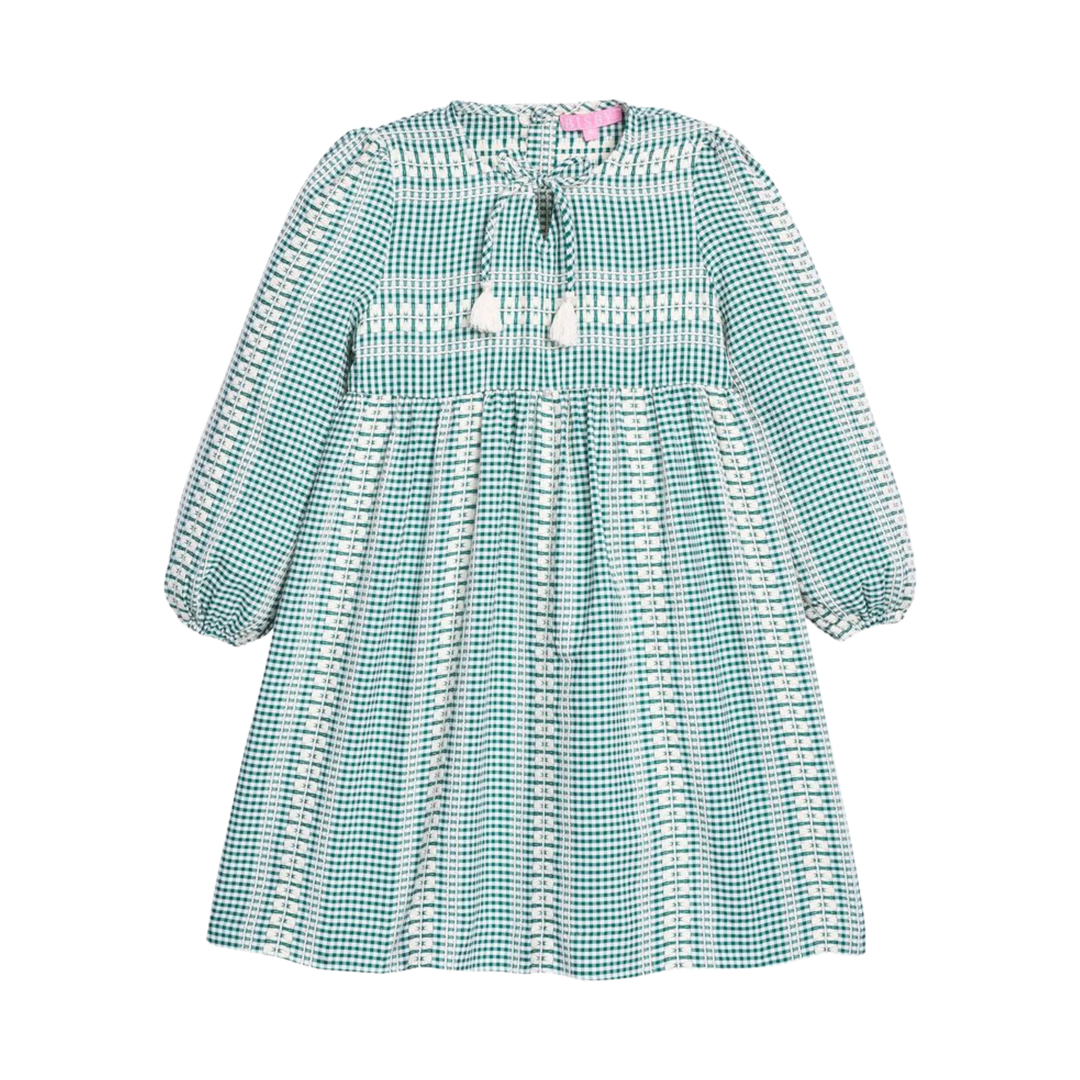 Long Sleeve Riviera Dress - Geneva Gingham Green