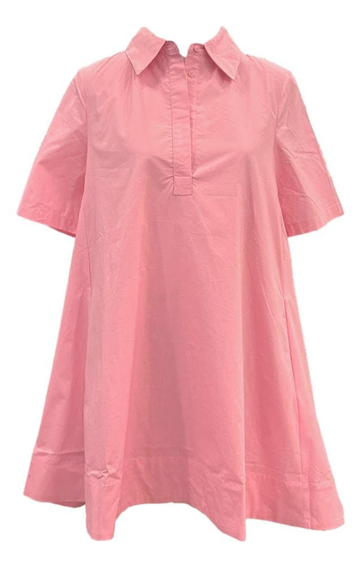A-line Short Sleeve Shirt Dress - Pink Womens Dress English Factory 
