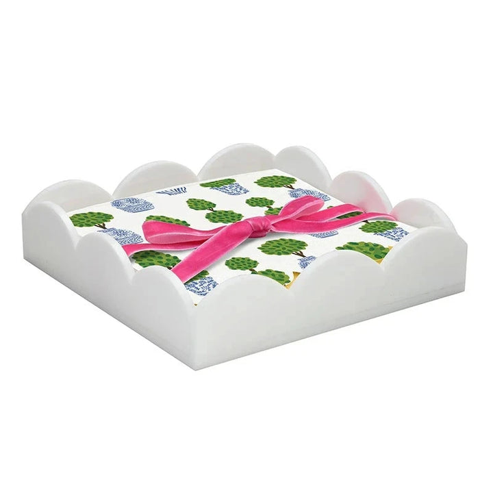 Acrylic Napkin Tray + Napkins - Topiaries Cocktail Napkins Creative Brands - Santa Barbara Design Studio 