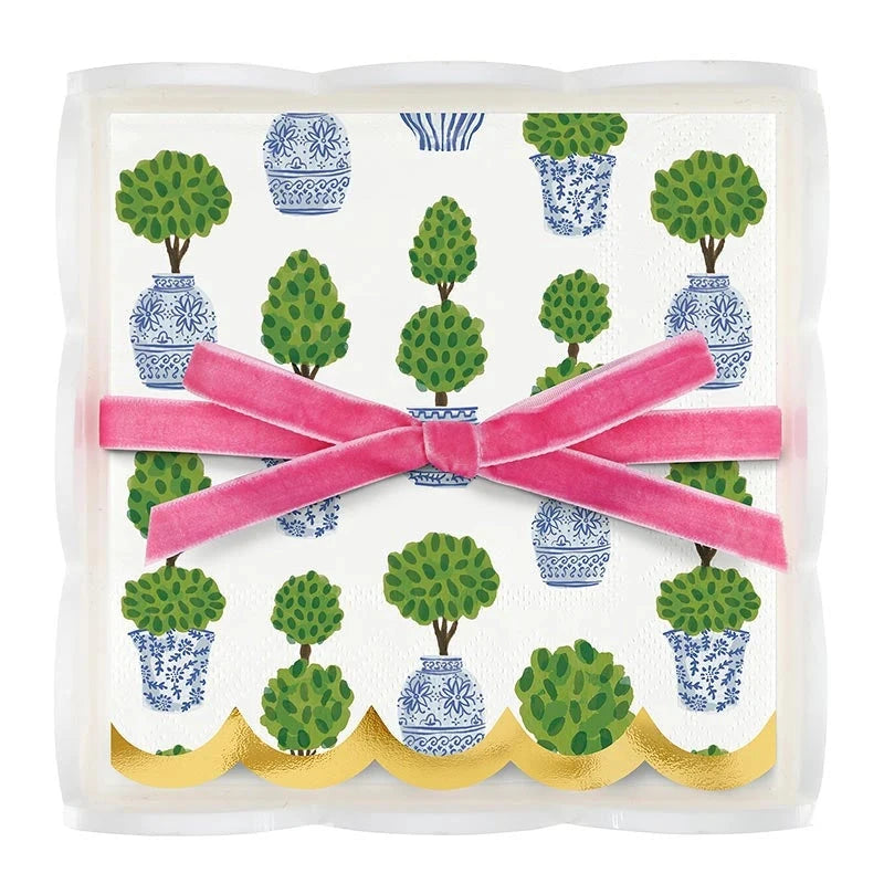 Acrylic Napkin Tray + Napkins - Topiaries Cocktail Napkins Creative Brands - Santa Barbara Design Studio 
