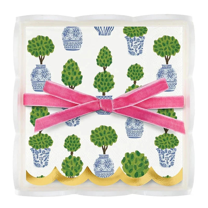 Acrylic Napkin Tray + Napkins - Topiaries Cocktail Napkins Creative Brands - Santa Barbara Design Studio 