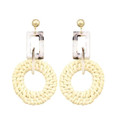 Acrylic Rectangle & Rattan Circle Earrings Womens Earrings Golden Stella 
