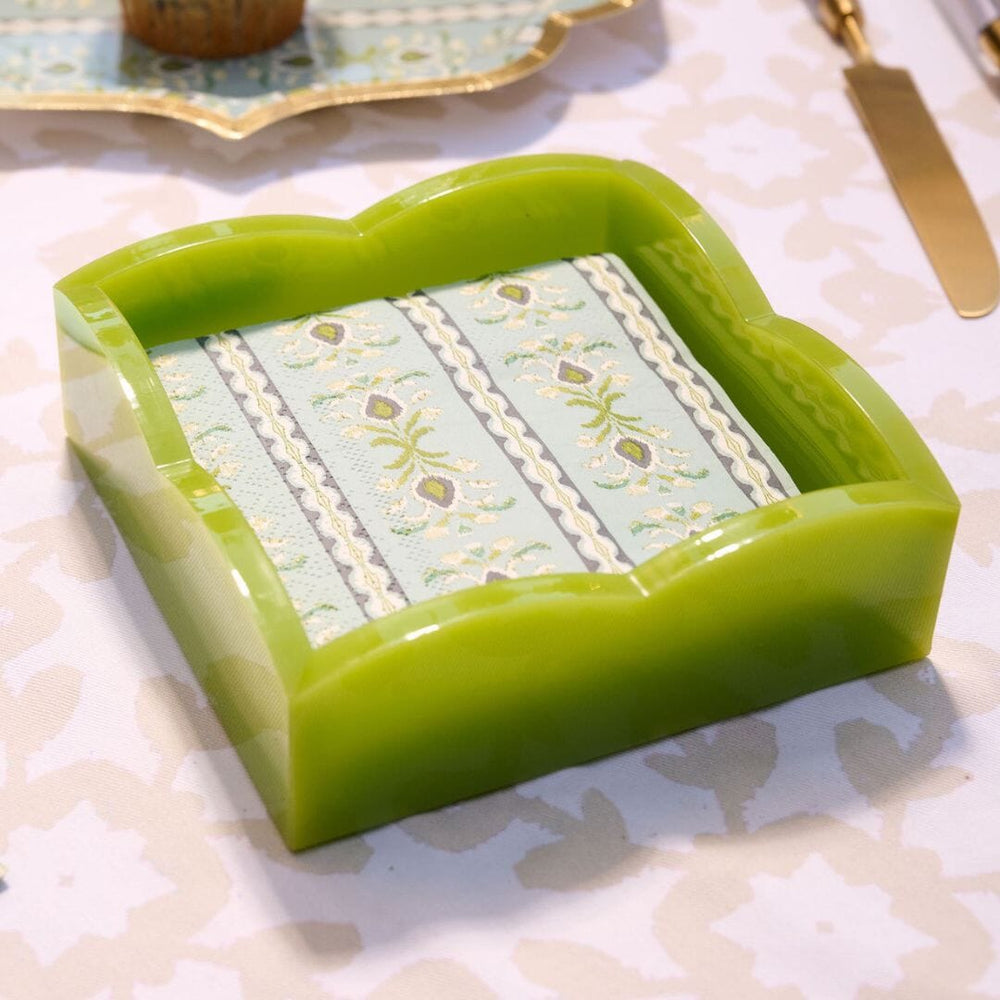 Acrylic Scalloped Cocktail Napkin Holder - Green Palm Napkin Holder Laura Park Design 
