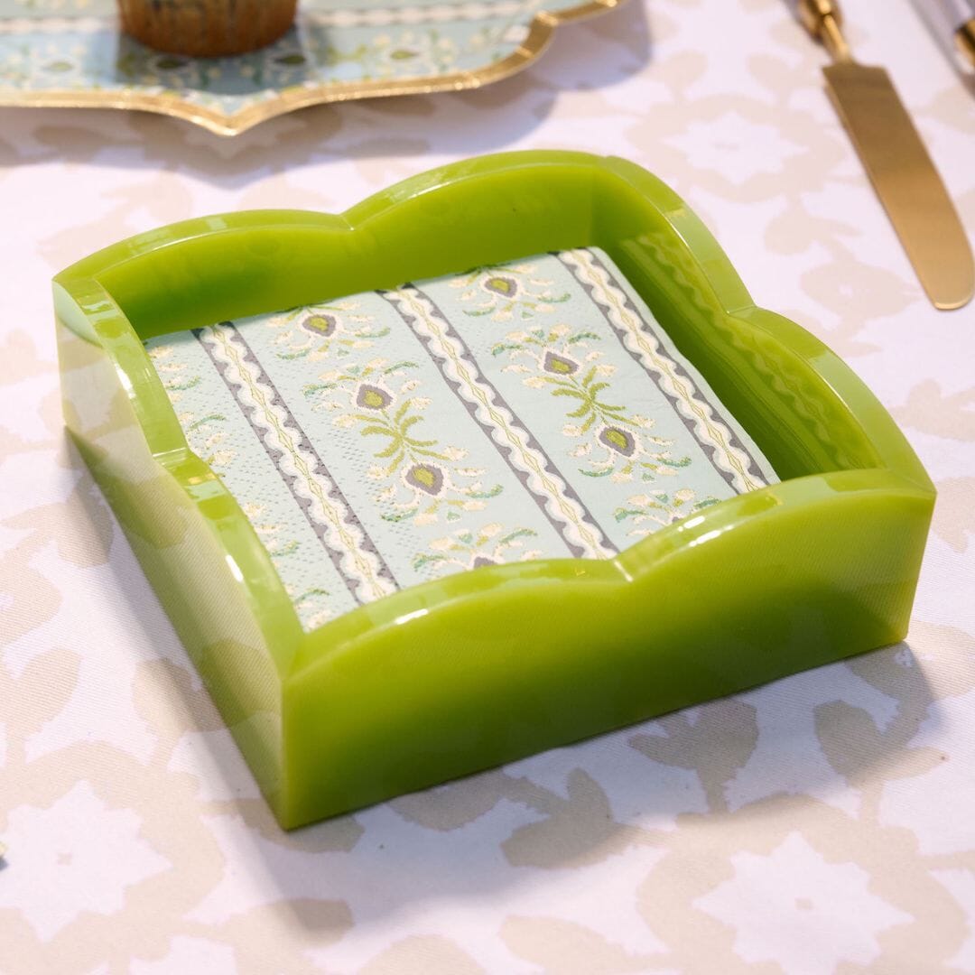 Acrylic Scalloped Cocktail Napkin Holder - Green Palm Napkin Holder Laura Park Design 