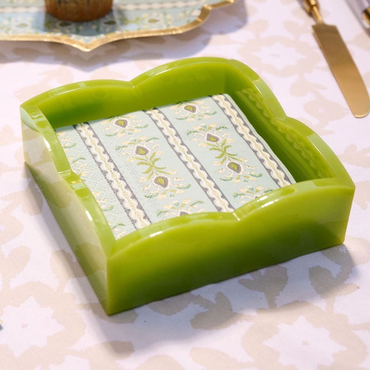 Acrylic Scalloped Cocktail Napkin Holder - Green Palm Napkin Holder Laura Park Design 