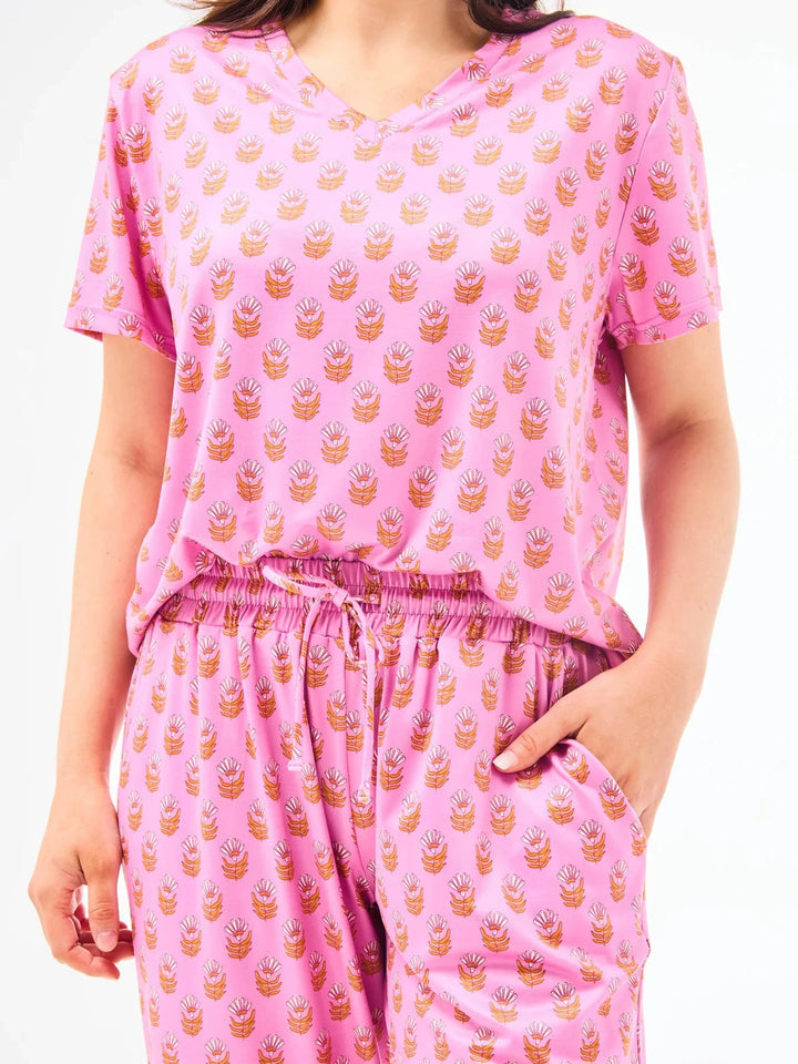 Alli Pajama Pant Set - Floral Foulard Pink Womens Pajamas Mary Square 
