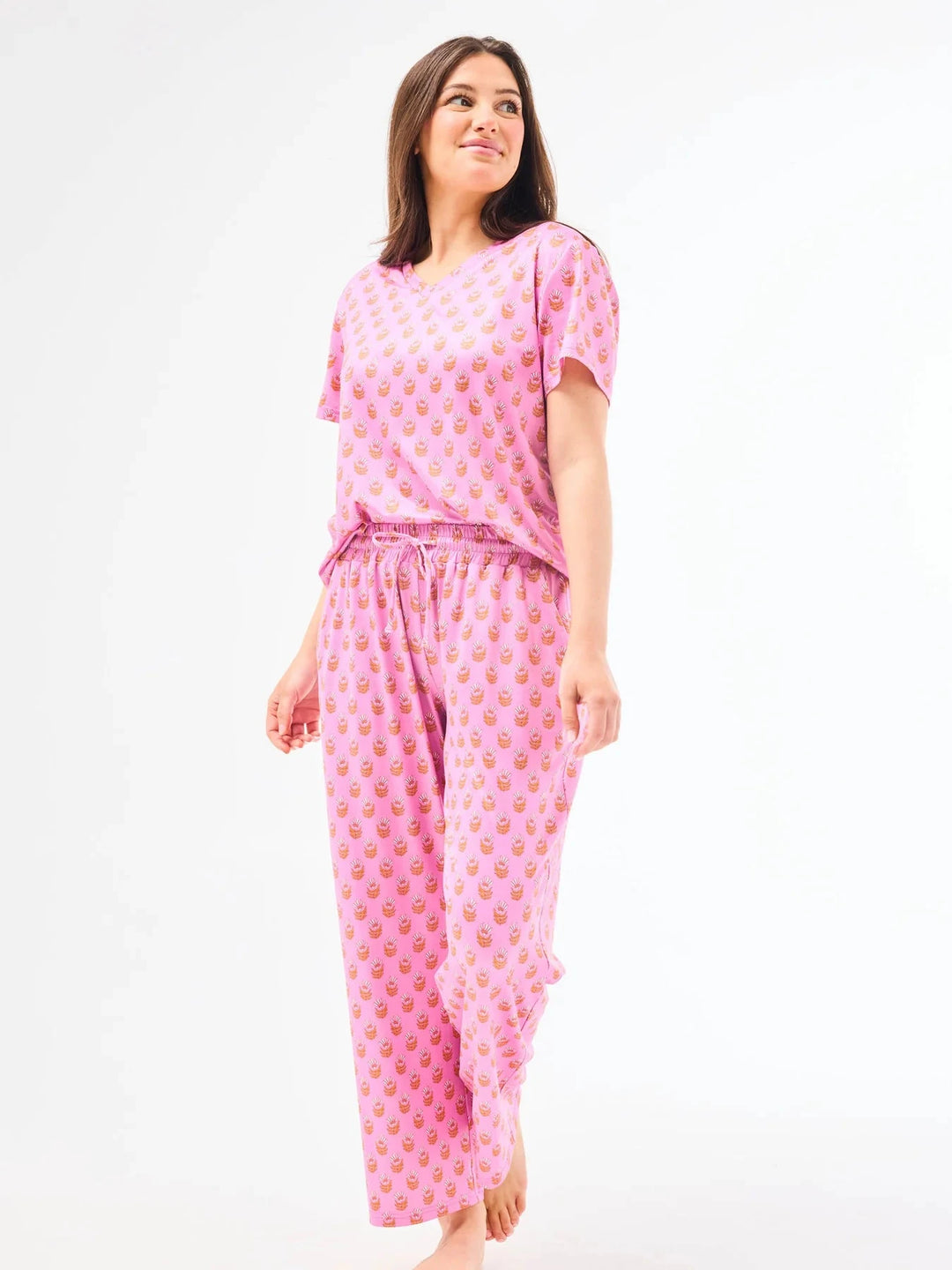 Alli Pajama Pant Set - Floral Foulard Pink Womens Pajamas Mary Square 
