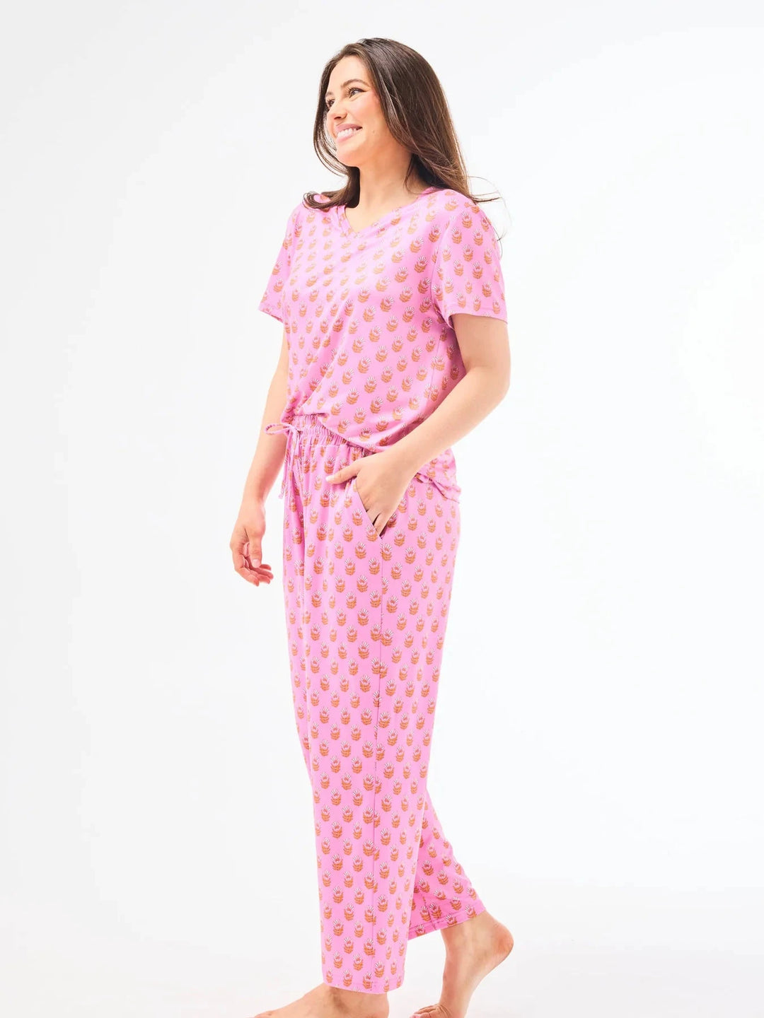 Alli Pajama Pant Set - Floral Foulard Pink Womens Pajamas Mary Square 