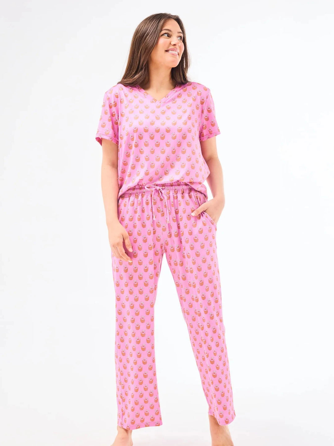 Alli Pajama Pant Set - Floral Foulard Pink Womens Pajamas Mary Square 