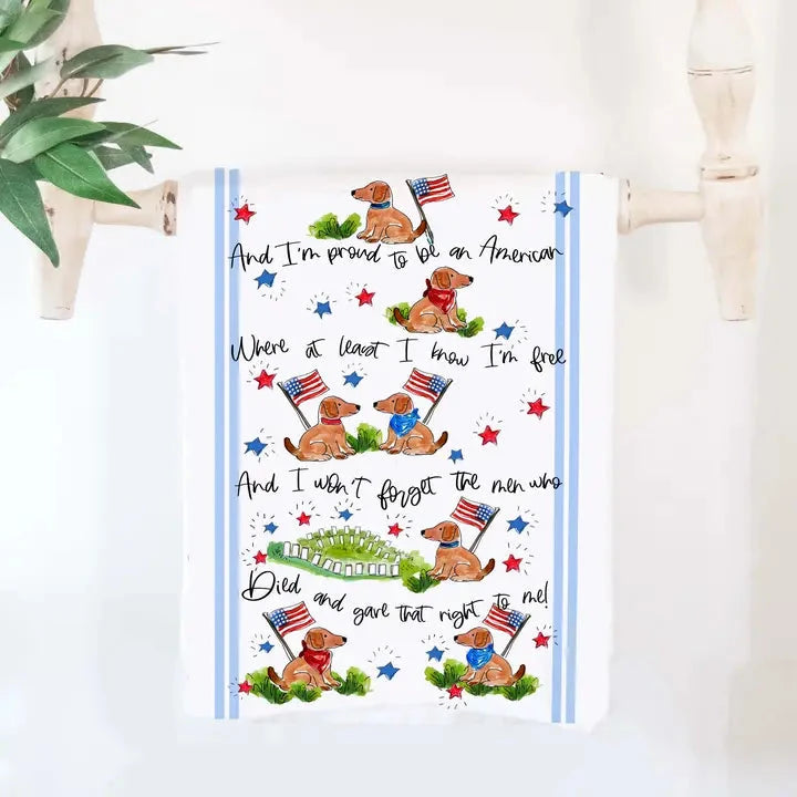 American Dog Patriotic Towel Kitchen Towel Happy by Rachel 