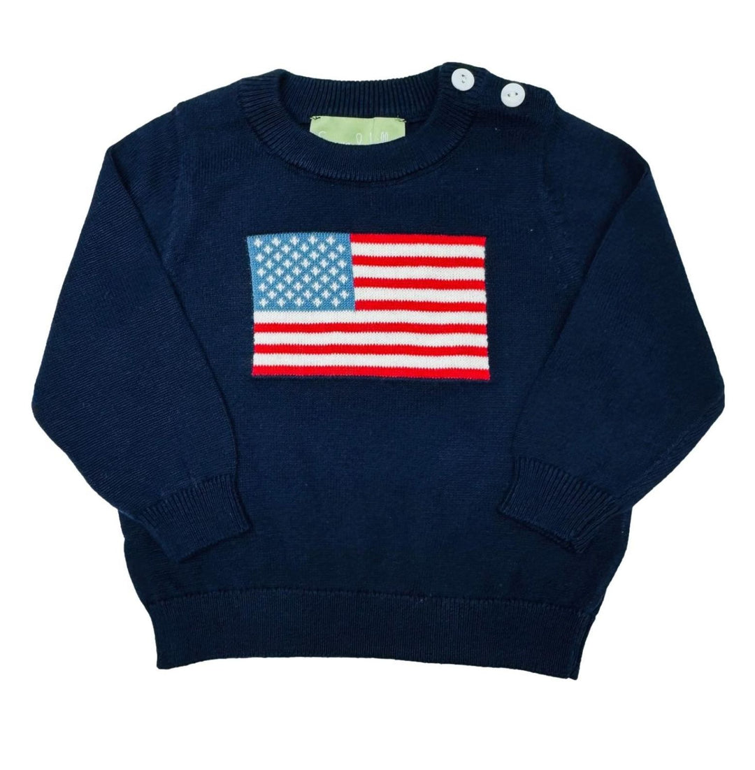 American Flag Pull on Sweater Girl Shirt Lulu Bebe 