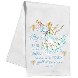 Angel with Trumpit with Scripture Luke 2:14 Kitchen Towel Kitchen Towel Rosanne Beck 