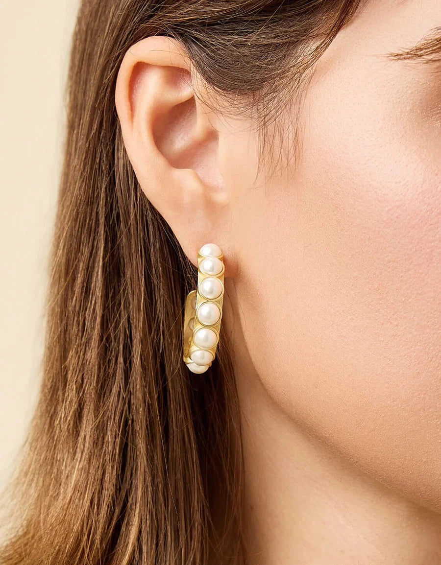 Anna Hoop Earrings - Pearl Womens Earrings Spartina 