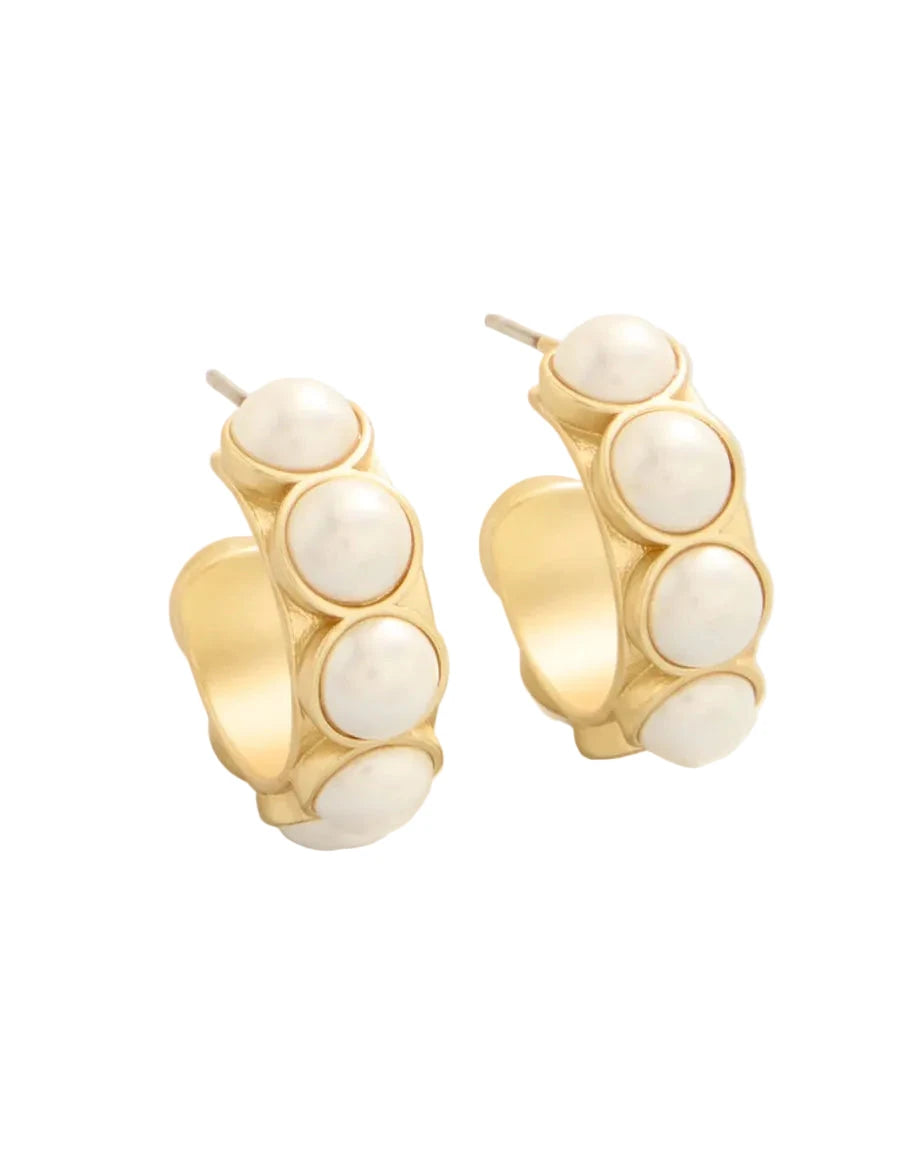 Anna Petite Hoop Earrings - Pearl Womens Earrings Spartina 