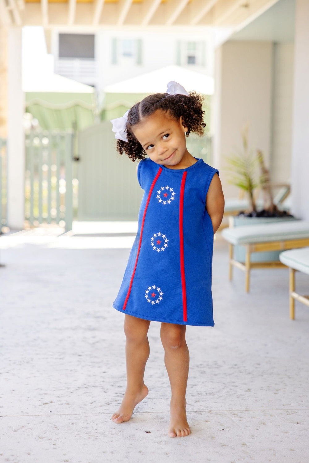 Annie Apron Dress - Royal, Red and Stars Girl Dress Beaufort Bonnet 