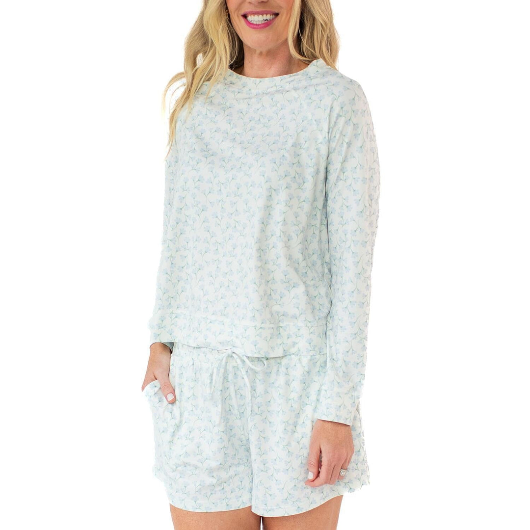 Annie Short Set Pajamas - Petal Dance Blue Womens Pajamas Mary Square 