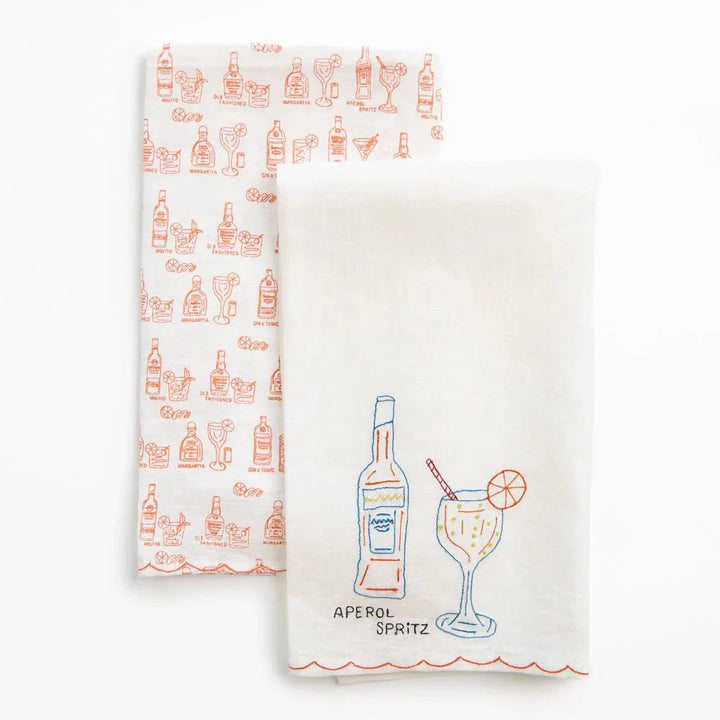 Aperol Spritz Tea Towels - Set of 2 Tea Towels Pomegranate 