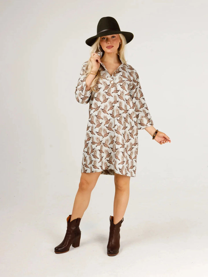 Arden Dress - Field And Quail Brown On Green Womens Dress Holly Shae Design 