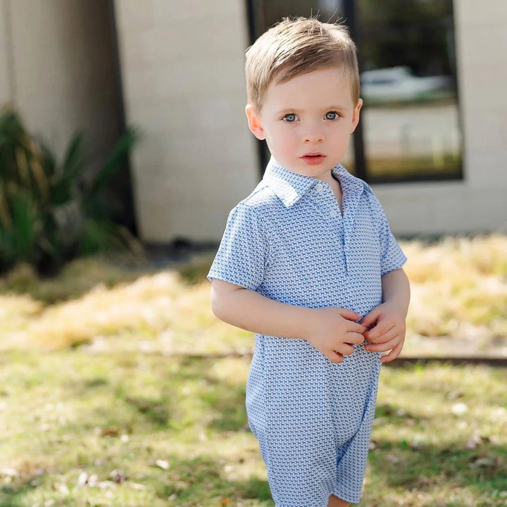 Austin Performance Shortall - Fetch Classic Blue Boy Romper Lila & Hayes 