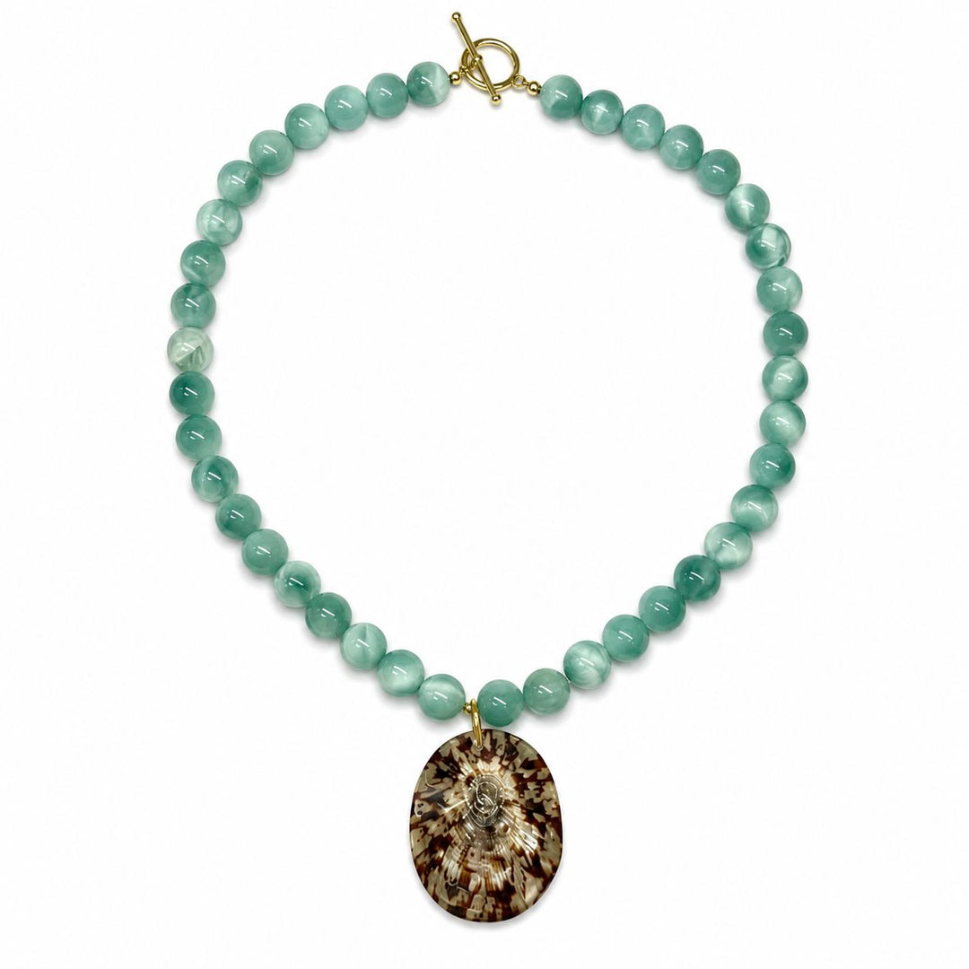 Baby Blue TIger Eye with Limpet Shell Necklace Womens Necklace Bellary 
