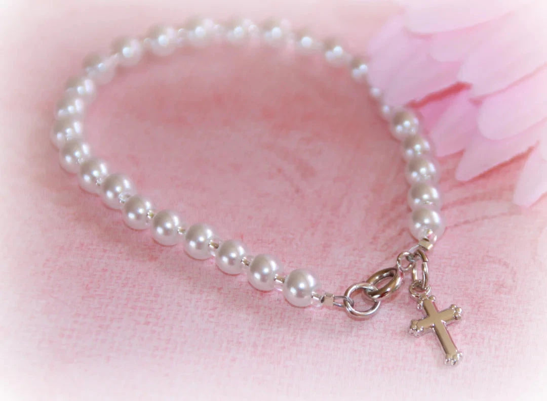Baby Bracelet - 4.5" Pearl Cross Girl Bracelet Collectables America 