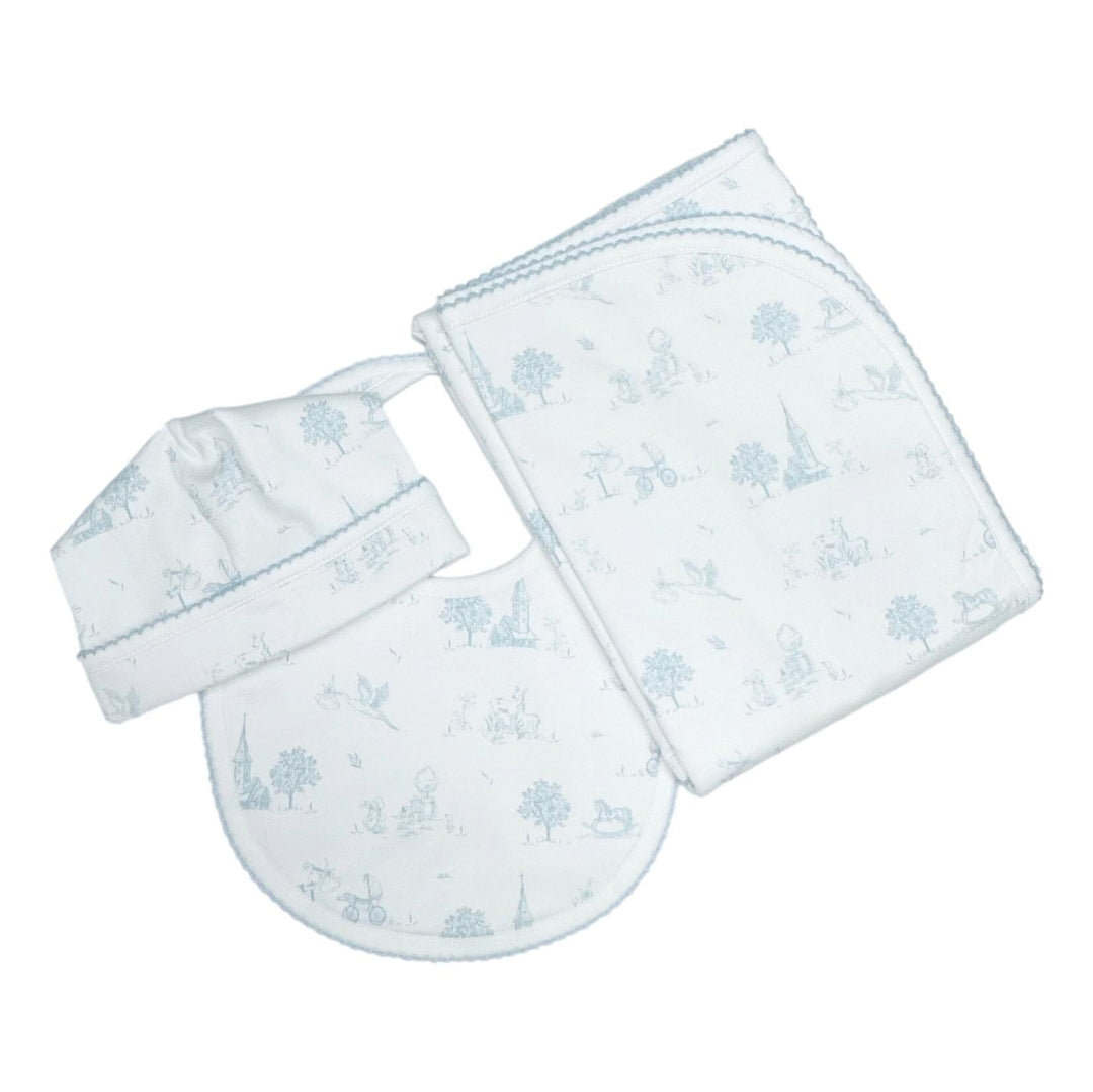 Baby Bundle - Blanket, Bib and Cap Set - Blue Toile Baby Blanket Baby Loren 