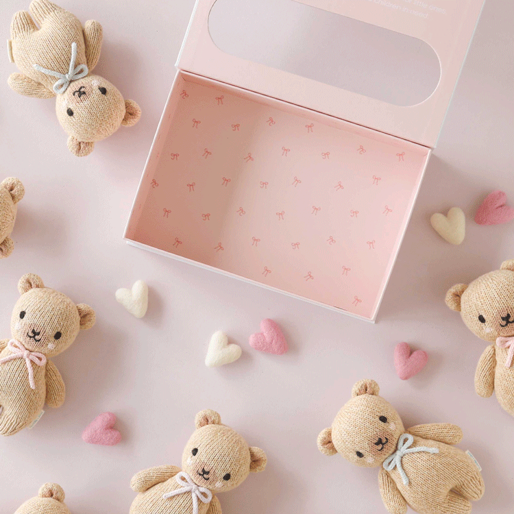 Baby Honey Bear - Blush Bow Plush Toy Cuddle + Kind 