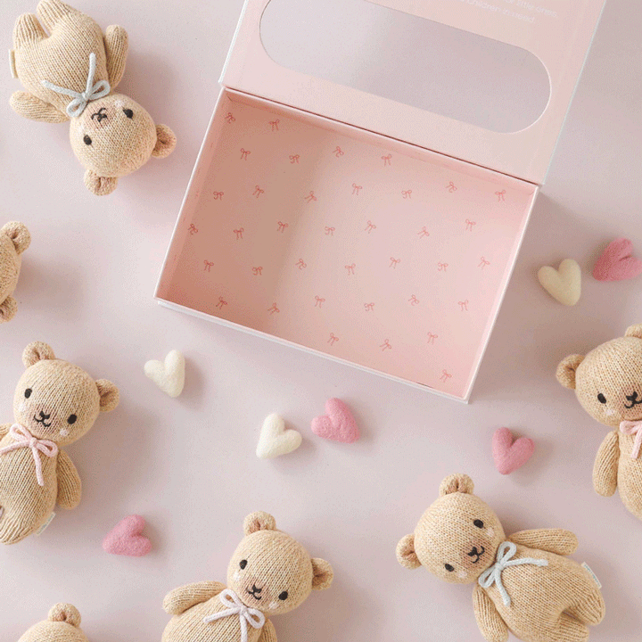 Baby Honey Bear - Blush Bow Plush Toy Cuddle + Kind 